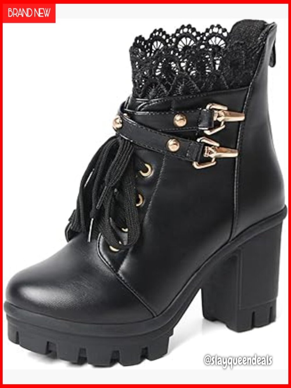 Platform Combat Boots with Chunky Heel and Zipper Closure